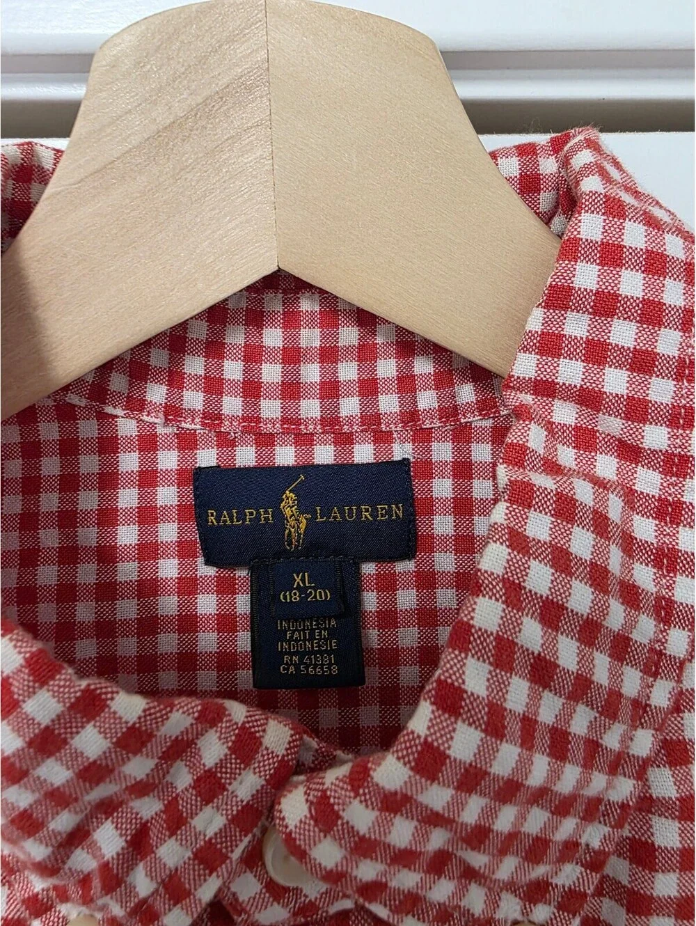 Ralph Lauren Boys red white Gingham button up shirt size Xlarge 18 20